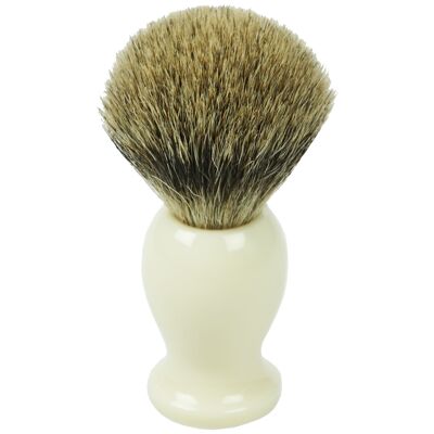 Pennello da barba in pelo di tasso strappato, manico plastica, crema, altezza: 11 cm, anello Ø 21,5 mm