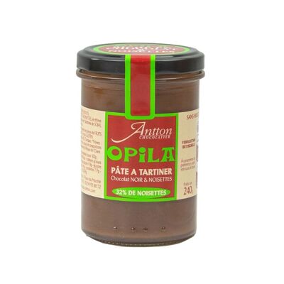 Tarro de cristal de crema de chocolate negro y avellanas sin aceite de palma, 240 g