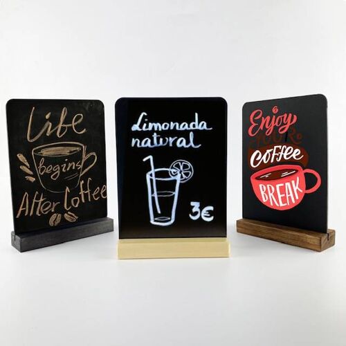 Pizarra sobremesa pino de 20 x 15 cm con 2 caras negras lisas