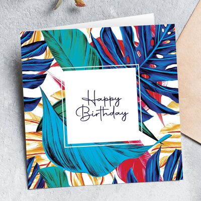 Carte de joyeux anniversaire de feuilles tropicales