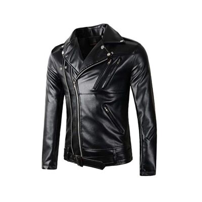 Cappotto da giacca con cerniera da motociclista in pelle sintetica con design causale con cintura