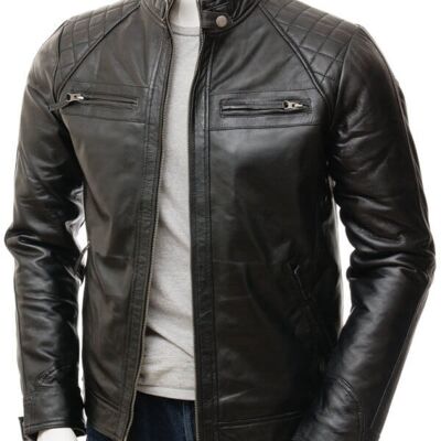 Chaqueta de cuero negra para hombre