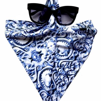 Multifunctional cloth, handkerchief for glasses, model -Ornamentblue