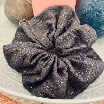 Khaki lurex stripe scrunchie