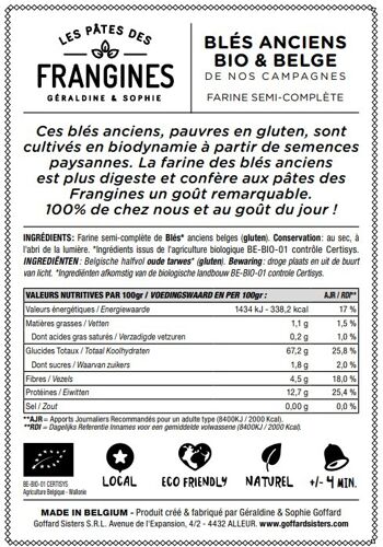 [100% Belge] Pâtes FRANGINES blés anciens (wallonie) - Fusilli INTEGRAL - 450gr 6