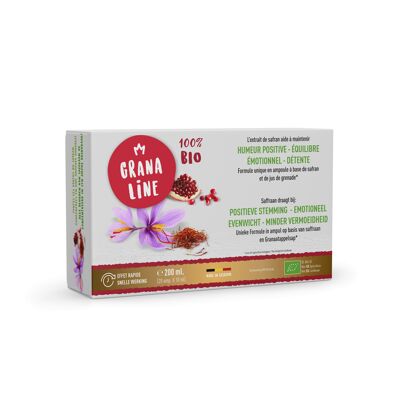 Food supplement "Granaline Mood Positive" based on saffron extract and pomegranate juice. 100% ORGANIC