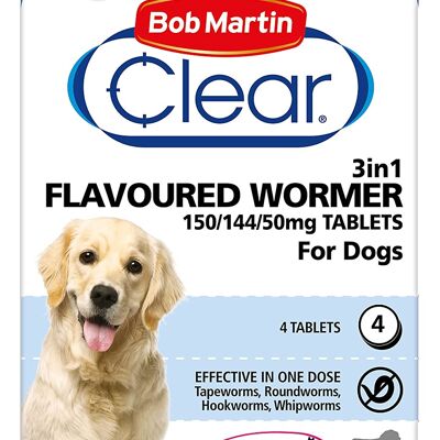 Bob Martin Clear 3in1 Flavoured Wormer Tablets for Dogs – Pack of 4