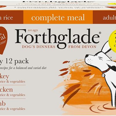 Forthglade Complete Meal with Brown Rice - Turkey, Lamb & Chicken Natural Wet Dog Food Variety Pack (12x395g)