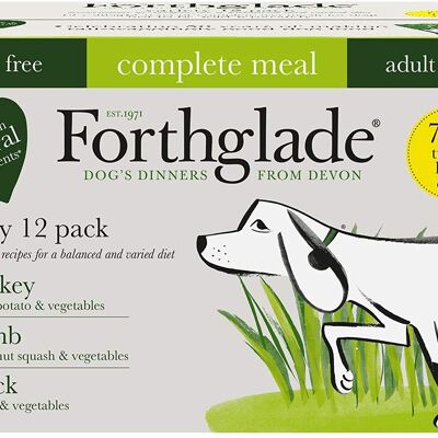Forthglade Complete Meal Grain Free - Turkey, Duck & Lamb Natural Wet Dog Food Variety Pack (12x395g)