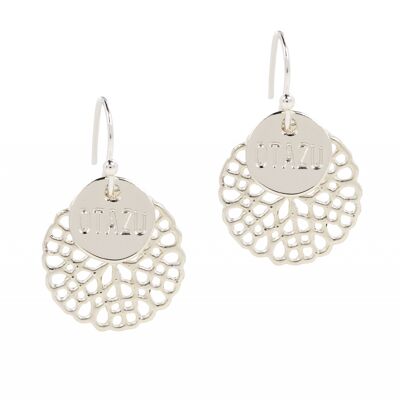 Flower Disc Earrings Silver