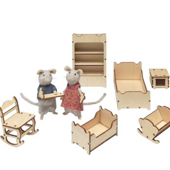Kit de meubles de maison de poupée bricolage pour enfants - Chambre à coucher (échelle 1:12) - The Mouse Mansion 2