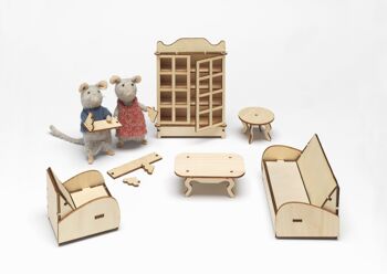 Kit de meubles de maison de poupée bricolage pour enfants - Salon (échelle 1:12) - The Mouse Mansion 2