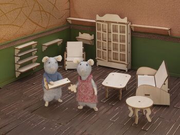 Kit de meubles de maison de poupée bricolage pour enfants - Salon (échelle 1:12) - The Mouse Mansion 3