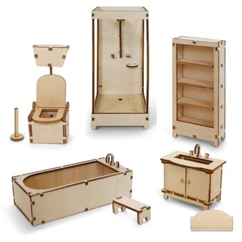 Kit de meubles de maison de poupée bricolage pour enfants - Salle de bain (échelle 1:12) - The Mouse Mansion 2