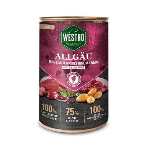 Hundefutter Nassfutter Westho Allgäu 400g (mit 75 % Black Angus Rind & Weidelamm)