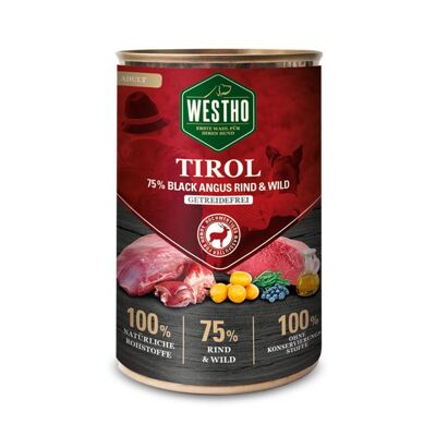 Cibo per cani cibo umido Westho Tirol 400g (con il 75% di manzo Black Angus e selvaggina)
