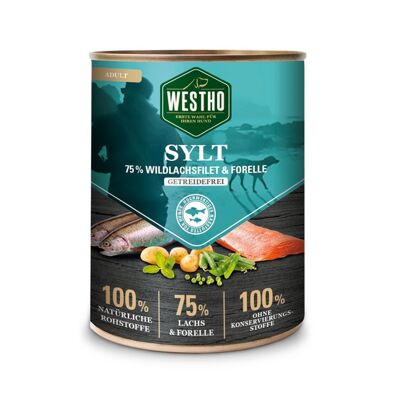 Cibo per cani cibo umido Westho Sylt 800g (con il 75% di salmone selvatico e trota)