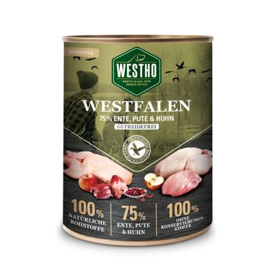 Cibo per cani cibo umido Westho Westfalen 800g (con il 75% di anatra selvatica, tacchino e pollo)