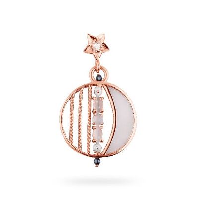 Pendentif filigrane 'lune' avec pierre de lune plaqué or rose