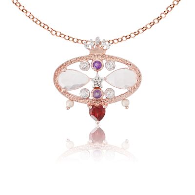 Filigree pendant 'Venus' rose with rose quartz