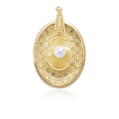 Pendentif 'Peace' plaqué or avec perle