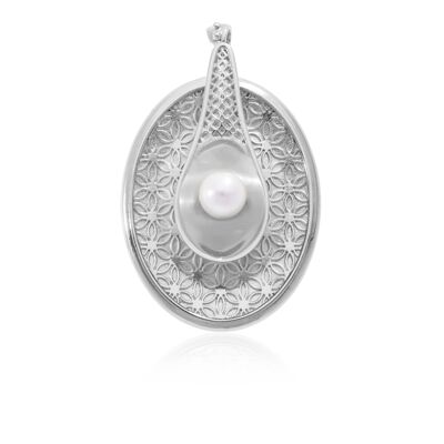 Pendant 'Peace' Rhodium plated silver with pearl