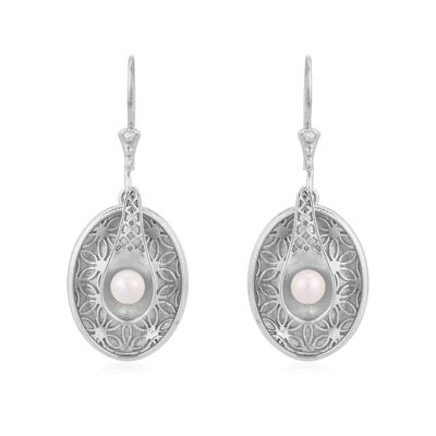 Earrings 'Peace' silver rhodium plated with pearl
