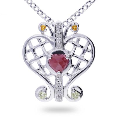 Ciondolo in filigrana 'love' in argento sterling con rubino