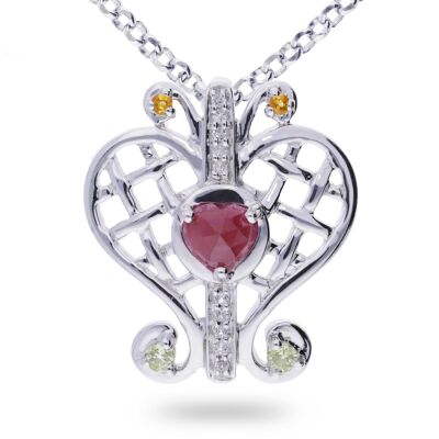 Filigree pendant 'love' sterling silver with ruby