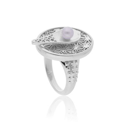 Ring 'Peace' silver rhodium plated with pearl