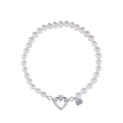 Bracelet en perles fines d'eau douce Sirène avec fermoir coeur