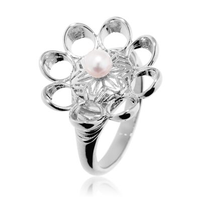 Ring 'Creativity' Rhodium plated silver with pearl