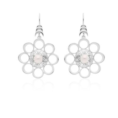 Boucles d'oreilles 'Créativité' Argent rhodié avec perle