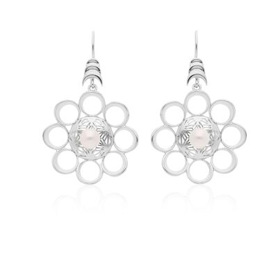 Earrings 'Creativity' Rhodium plated silver with pearl