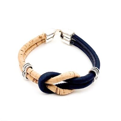 Kurkleer armband | Allisso - 17-18 cm, Naturel-Blauw