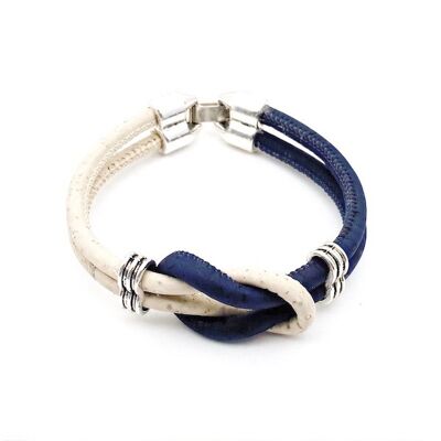 Kurkleer armband | Allisso - 17-18 cm, Wit-Blauw