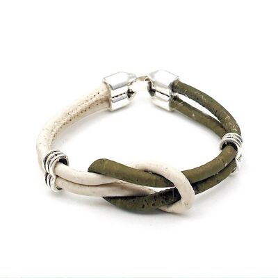 Kurkleer armband | Allisso - 19-20 cm, Wit-Groen