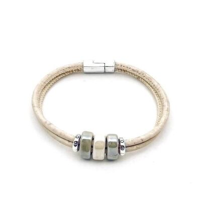 Kurkleer armband | Anemone - 15-16 cm, Wit-Groen