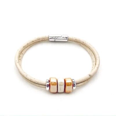 Kurkleer armband | Anemone - 17-18 cm, Wit-Oranje