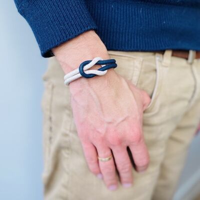 Kurkleer armband | Idro - 17-18 cm, Blauw-Wit