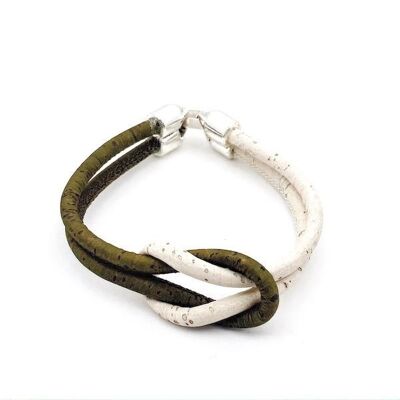 Kurkleer armband | Idro - 19-20 cm, Groen-Wit
