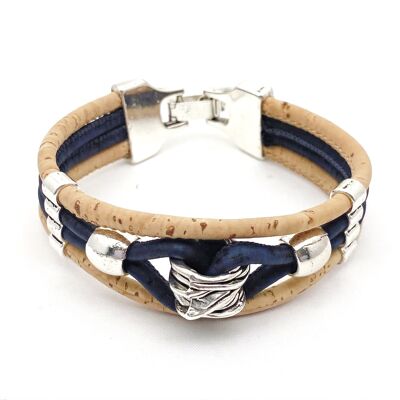 Kurkleer armband | Salice - 17 cm, Naturel-Blauw