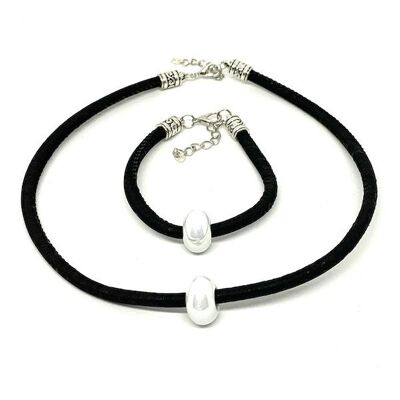 Kurkleer ketting en armband - Zwart-Wit