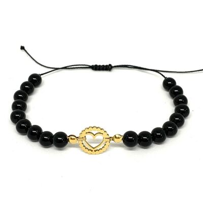 Onyx armband  + verguld RVS hart