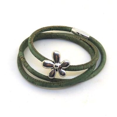 Wikkelarmband kurkleer met bloem - Groen