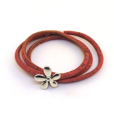 Wikkelarmband kurkleer met bloem - Rood