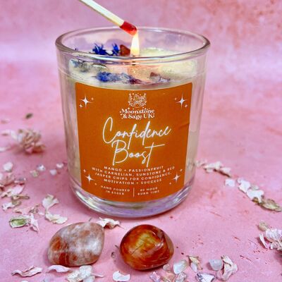 Confidence Boost Crystal Candle with Carnelian and Sunstone (Mango + Passionfruit)