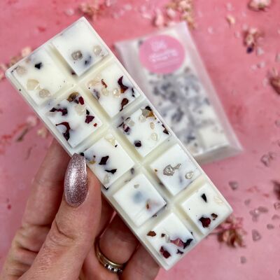 SELF LOVE Crystal Infused Wax Melt Snap Bar avec éclats de quartz rose