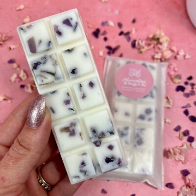 ANTI ANXIETY (Lavendel + Vanille) Crystal Infused Wax Melt Snap Bar mit Amethyst-Chips. Soja, Vegan, 50g 40 Stunden Duft