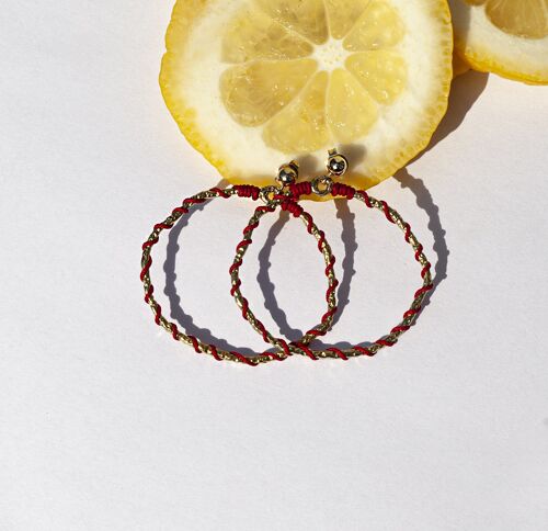 Midi Linda Hoop Earrings - Woven Cherry Red